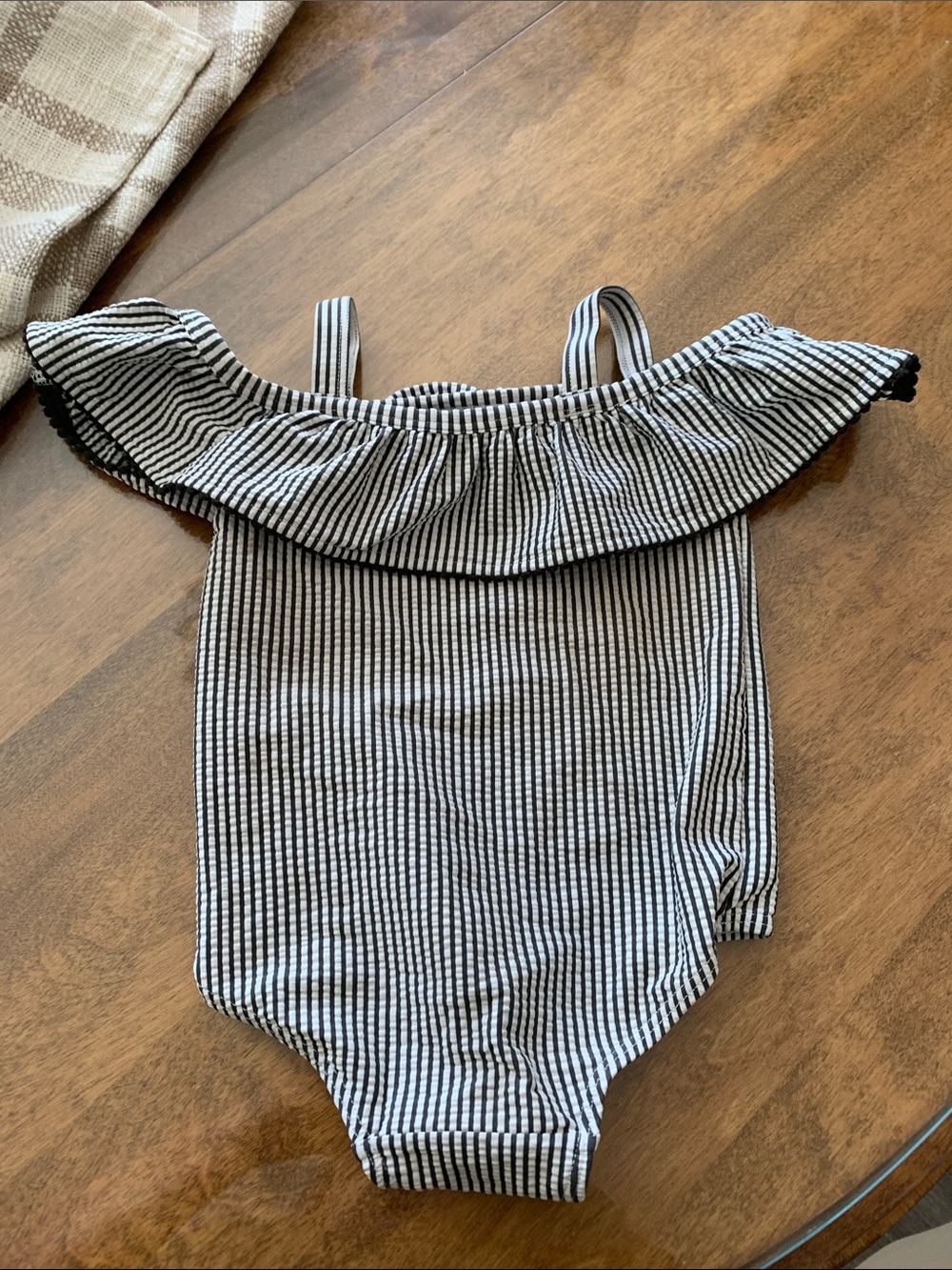 H&M Black & White Striped Ruffle One-Piece Swimsuit for Kids